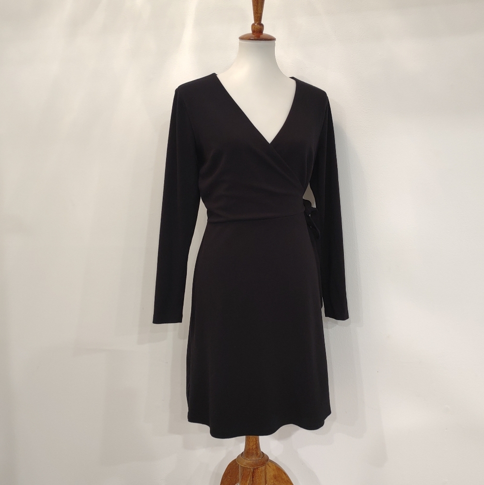 Long sleeve black wrap dress